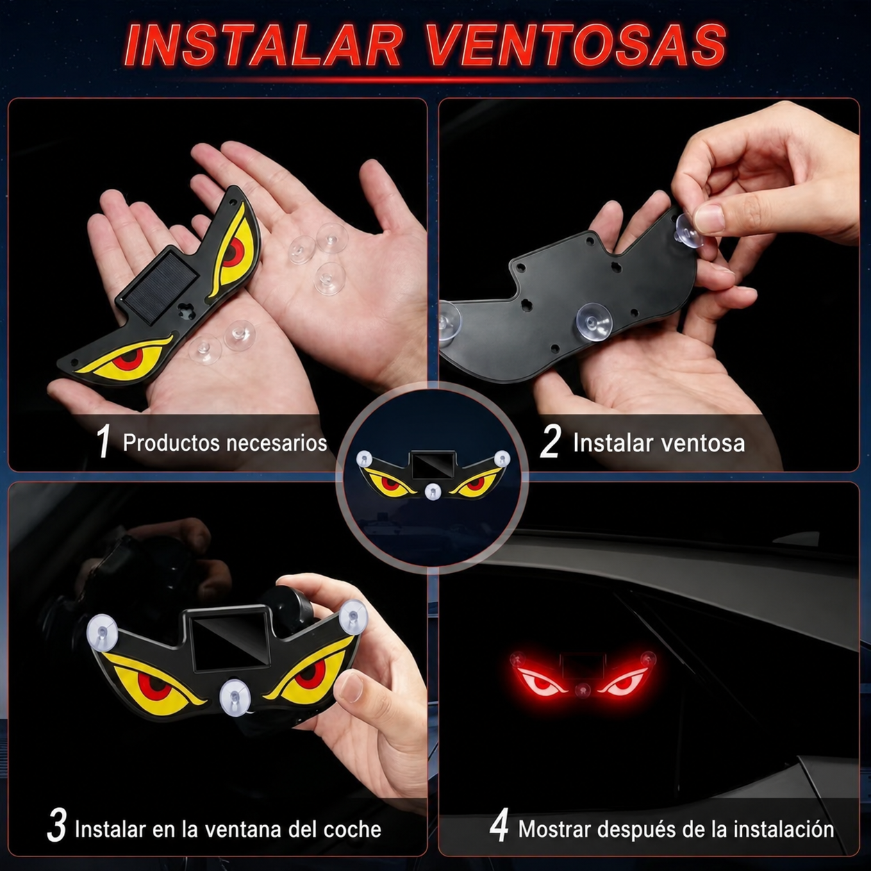Luces LED Solares "Ojos de Demonio" para Ventana de Coche